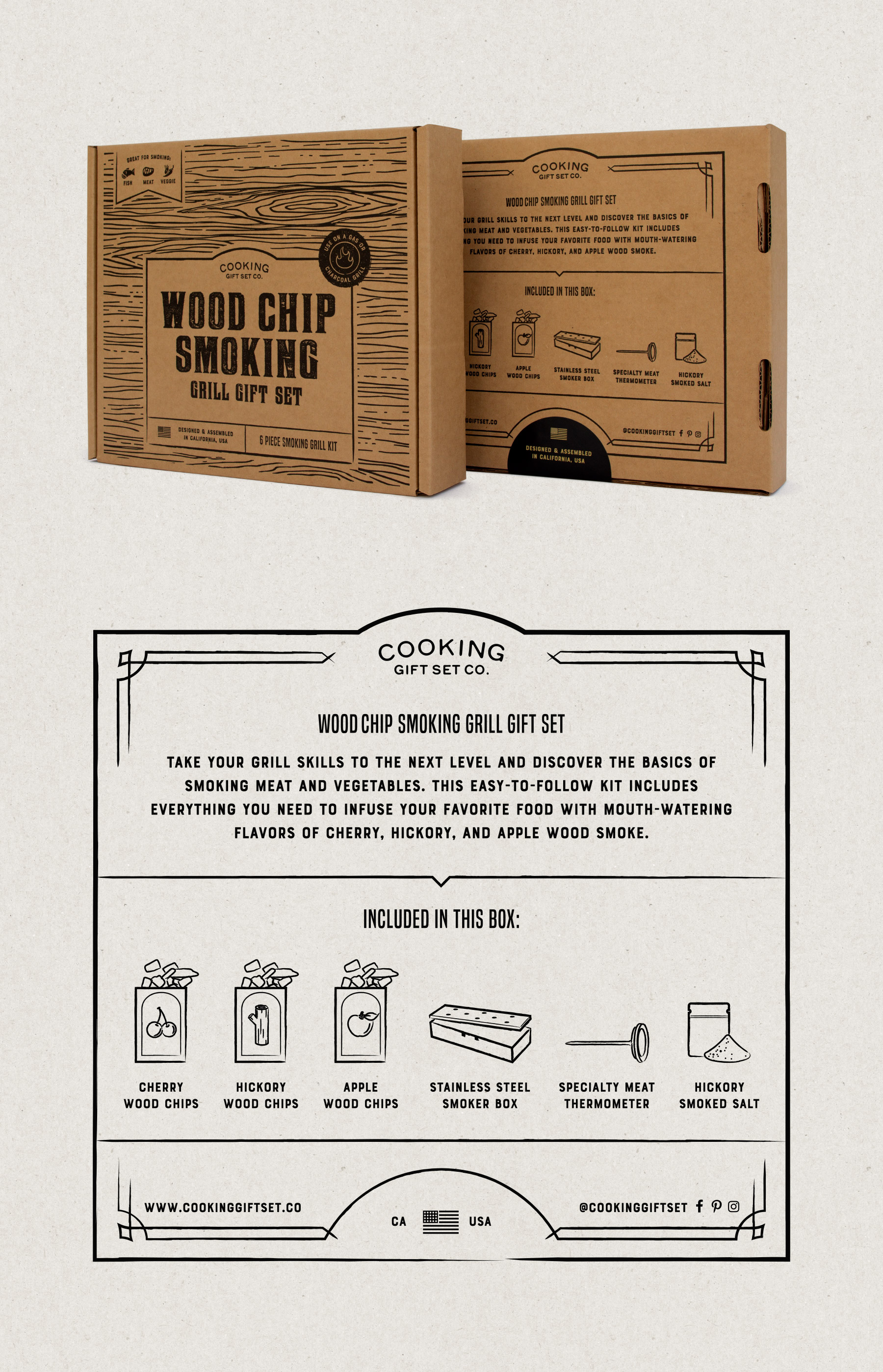 Front and Back of Kraft Box Design, Wood Chip Smoking Kit