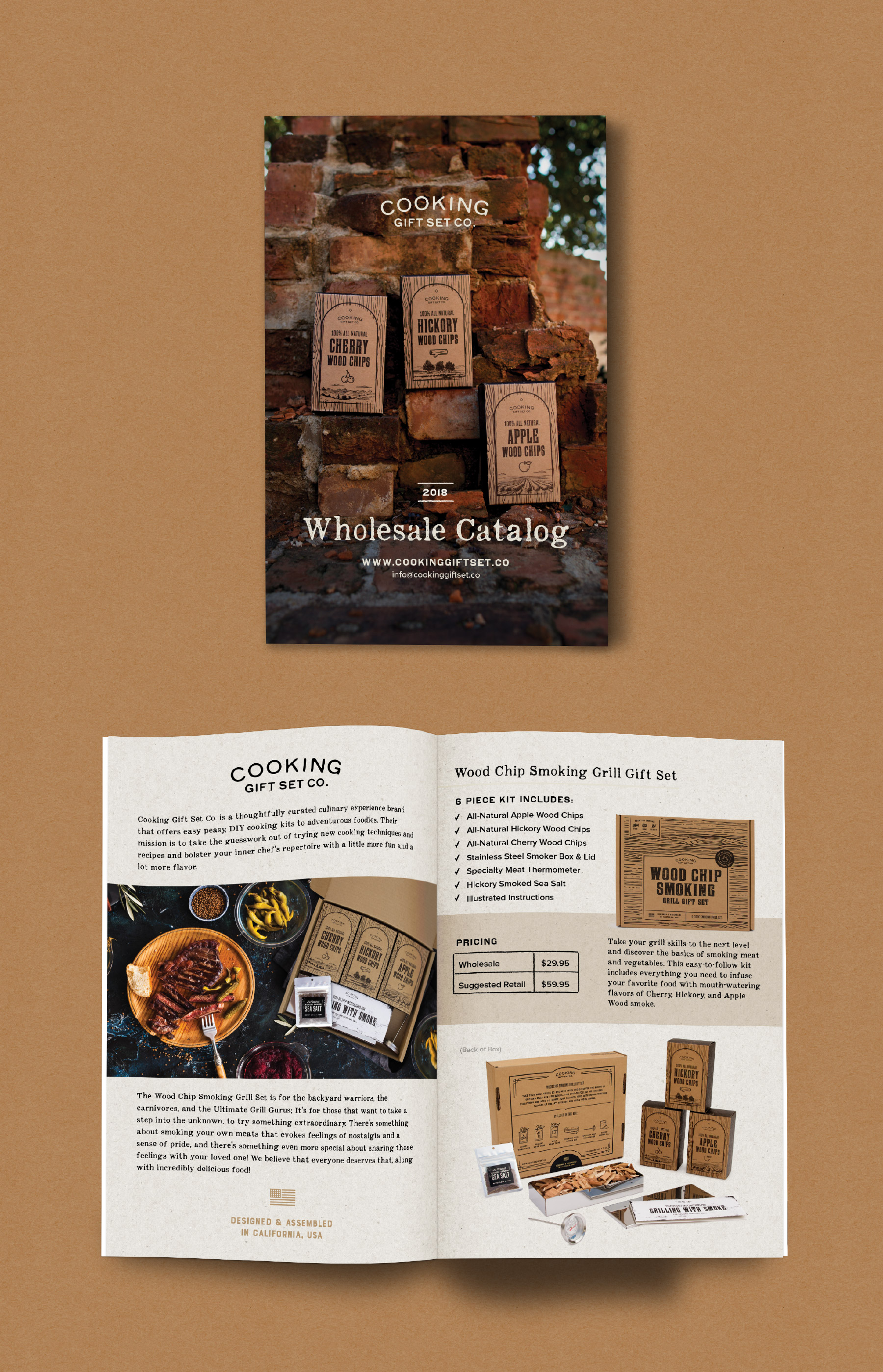 wholesale catalog cover, about page, and pricing information