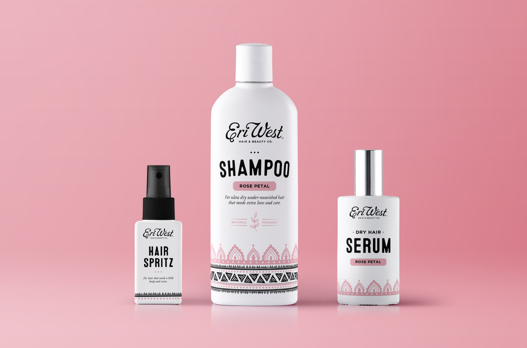 Hair care product packaging with bohemian design
