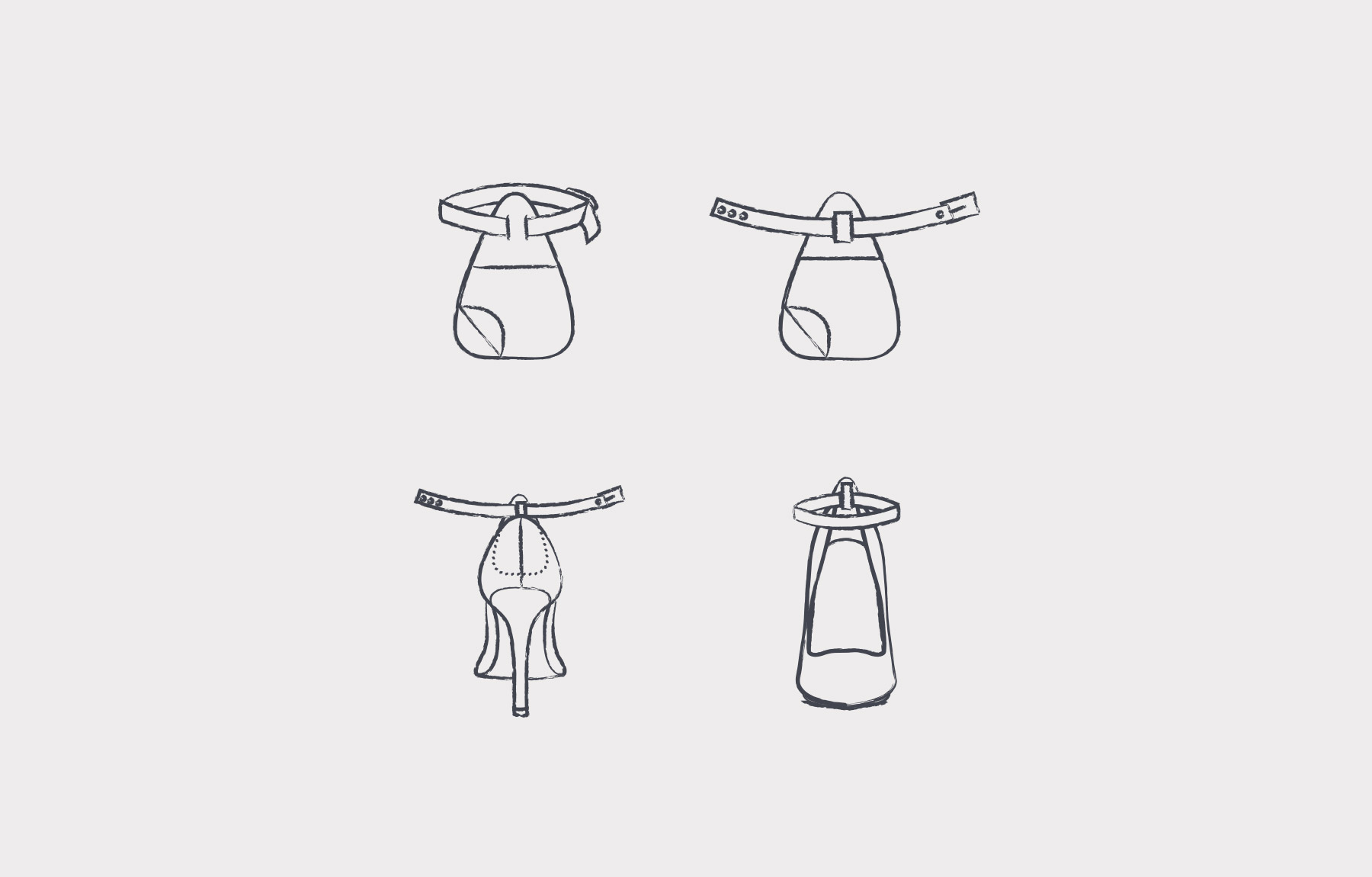 Illustrations of attachable ankle straps for shoes