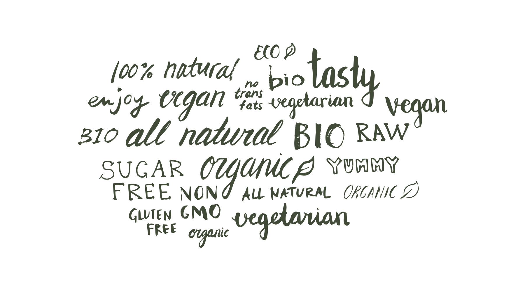 Lettering styles displaying healthy eating words