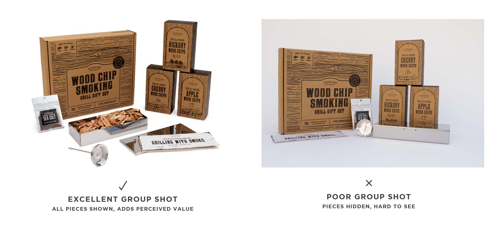 Small Business Amazon Product Photography for Cooking Giftset Co.'s Wood Chip Smoking Kit, Demonstrating the best angles for a group shot - Design & Photography by Fuze Branding