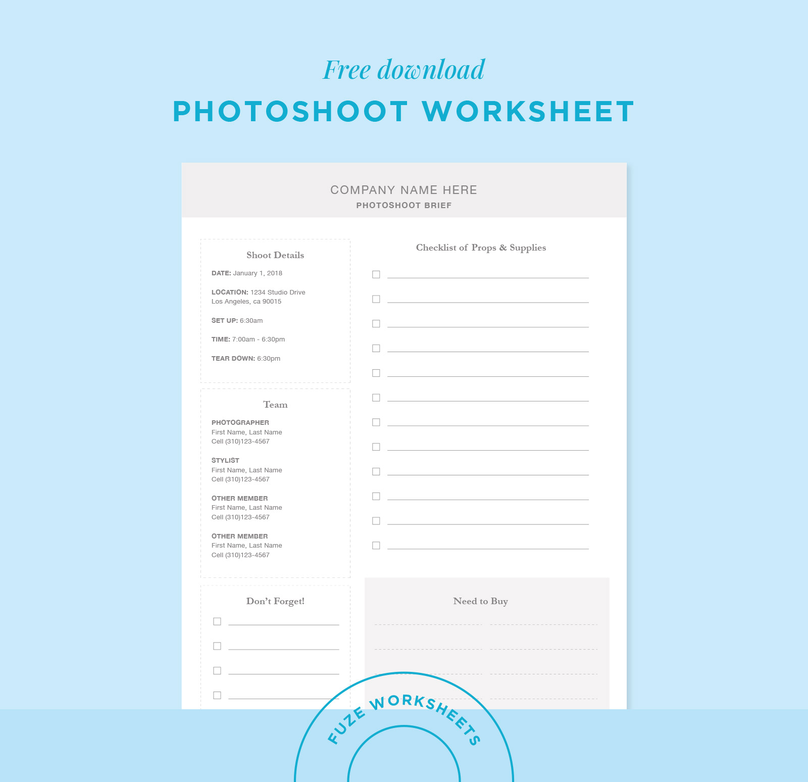 Free Photoshoot Brief Template for Small Business Owners