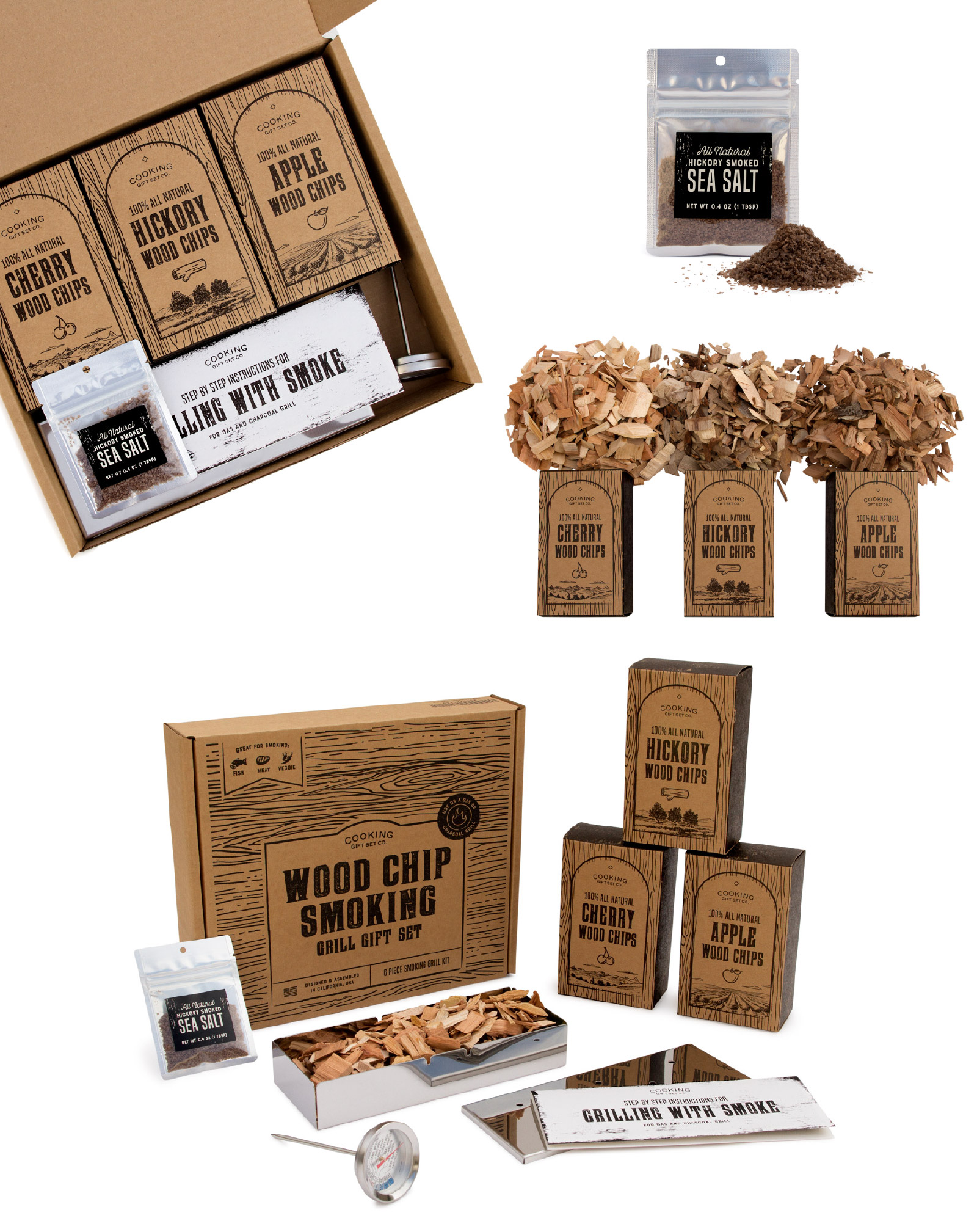 wood chip smoking grill gift set product photos