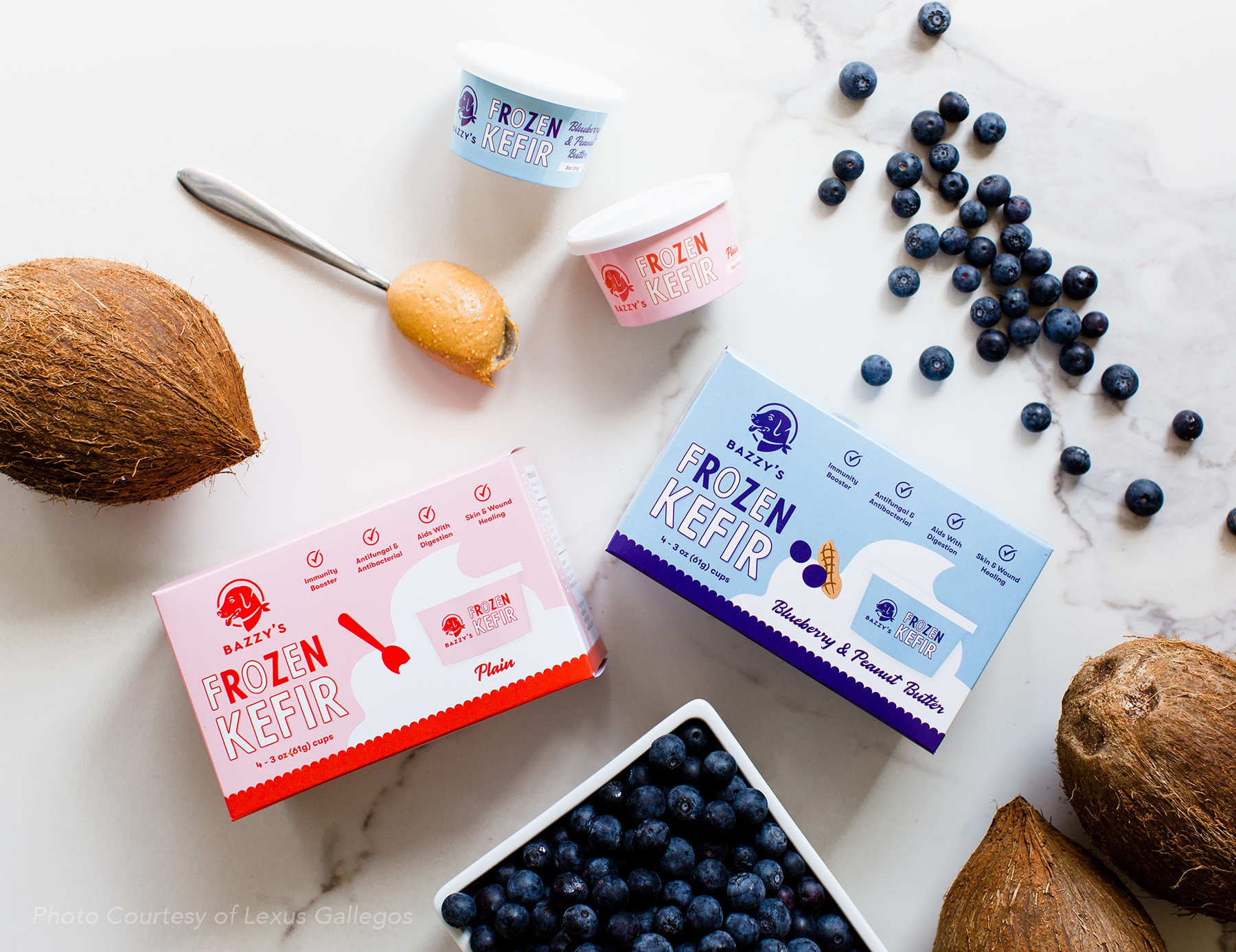 Kefir Yogurt Packaging on Kitchen Counter Top with Blueberries