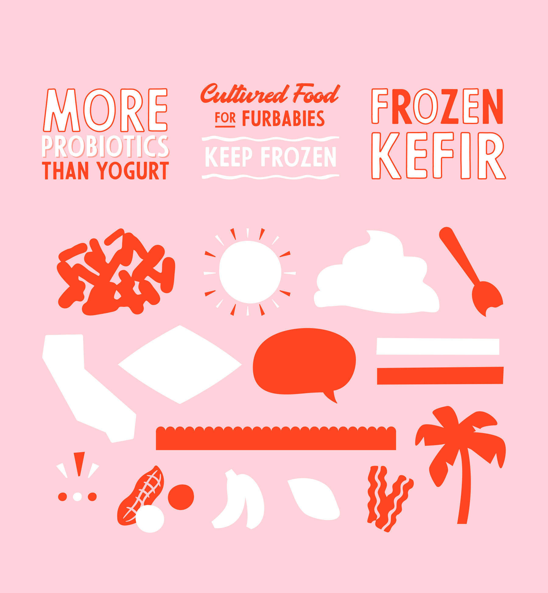 Illustrations of ingredients for frozen kefir treats and California