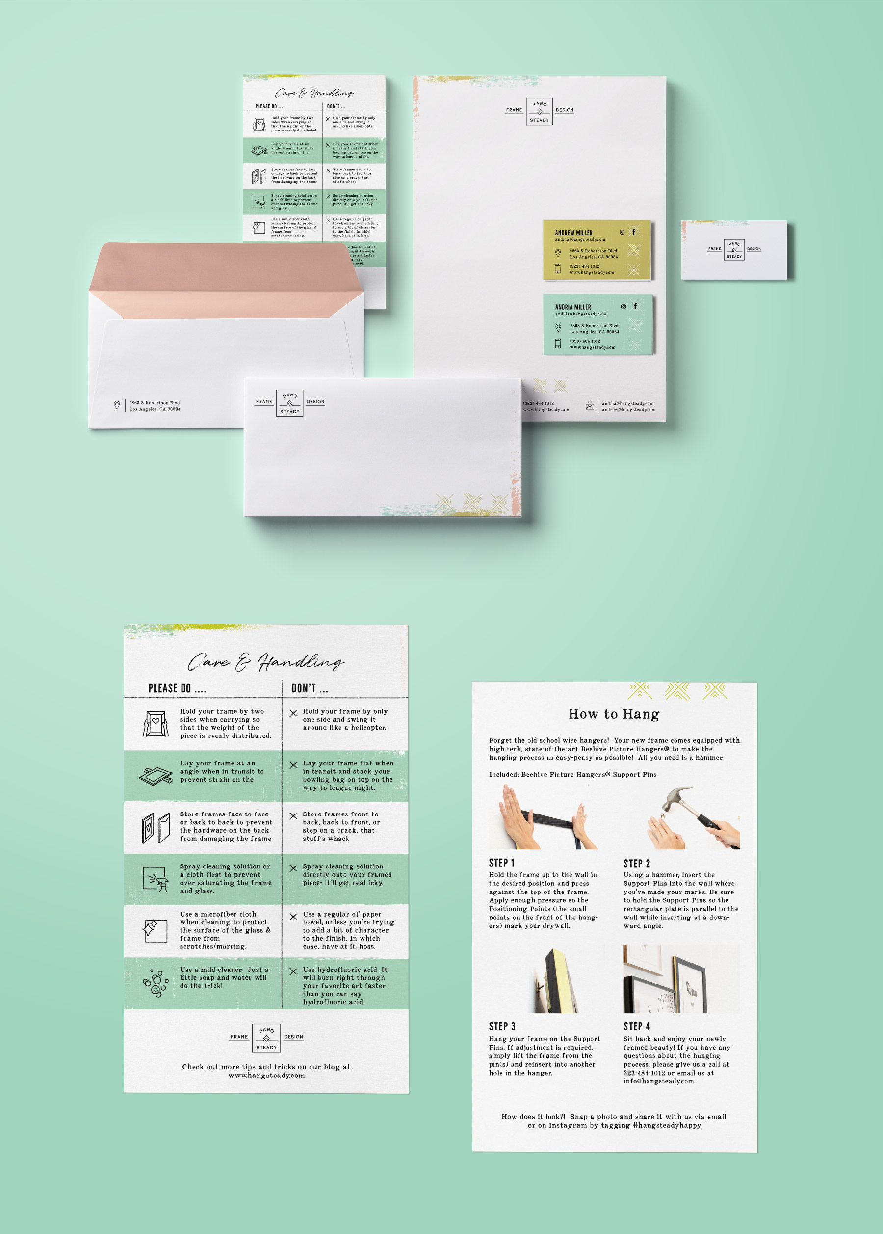 Business stationary and product care instruction card