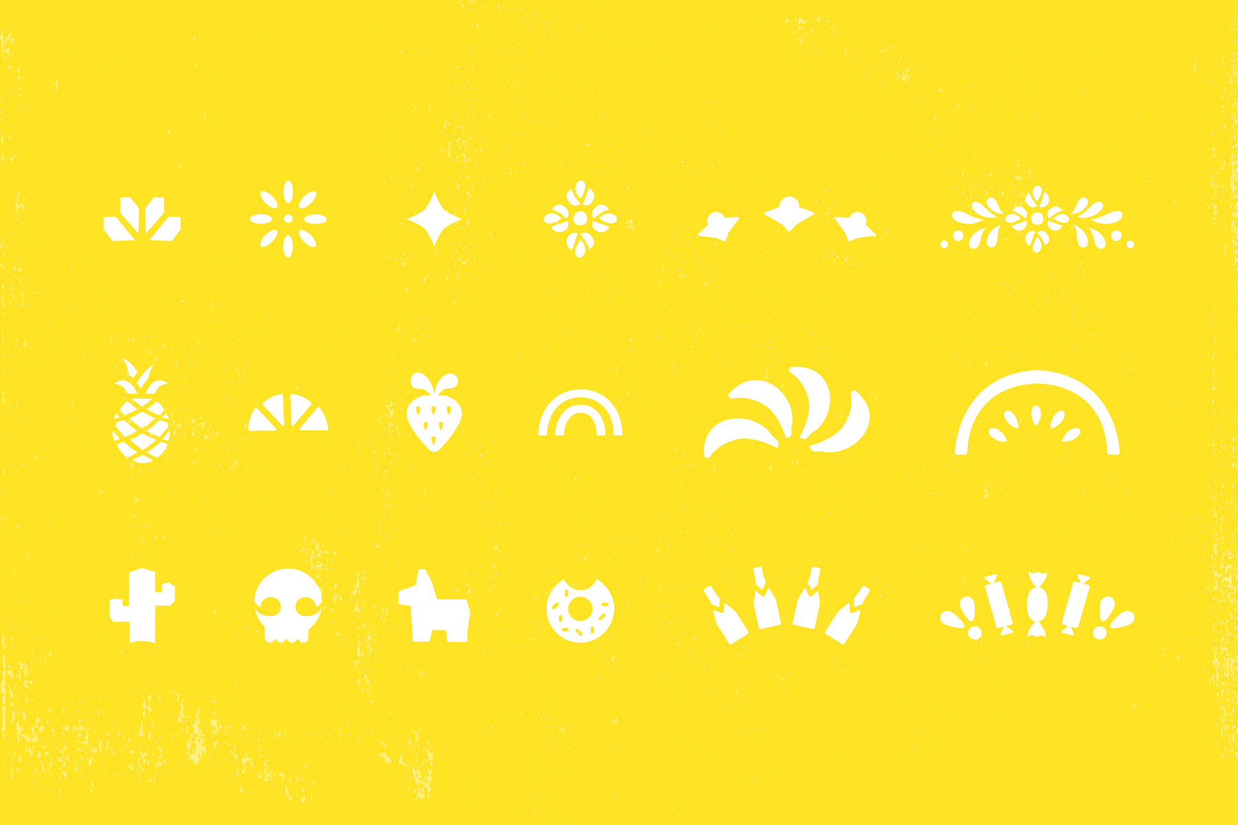 A variety of fiesta icons reminiscent of papel picado