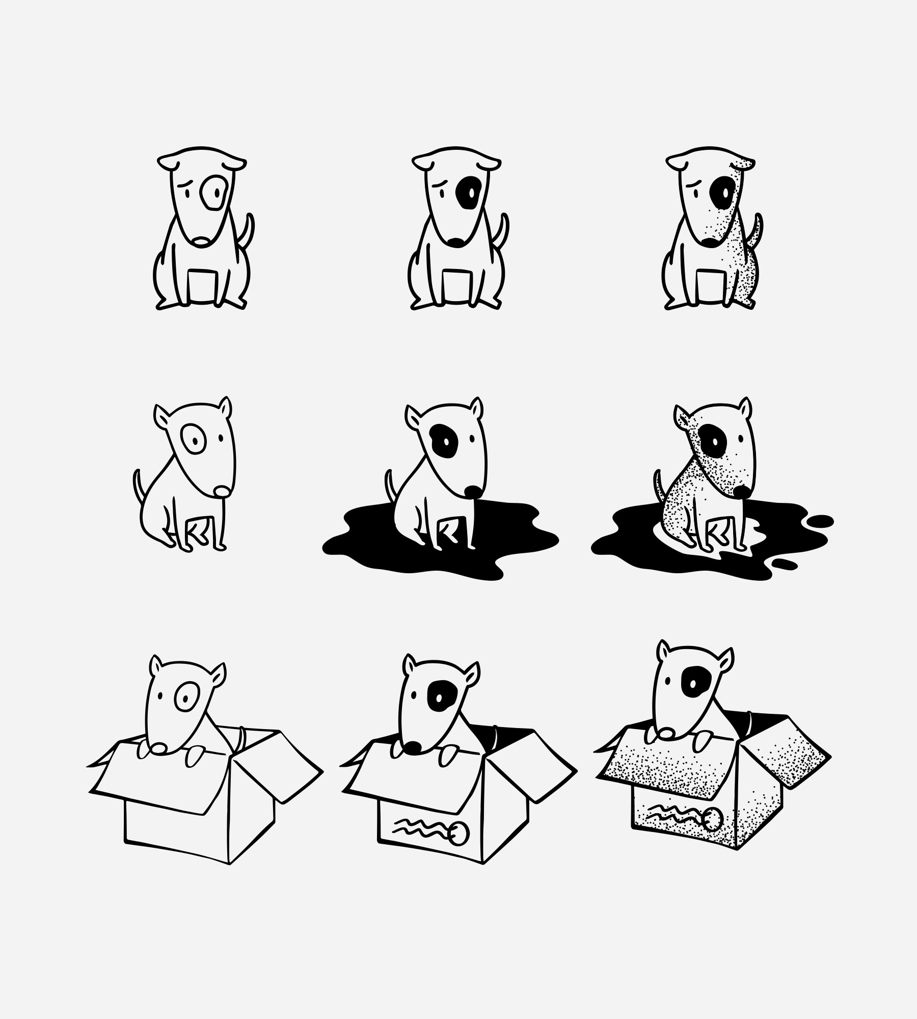 illustrated bull terrier with different emotions