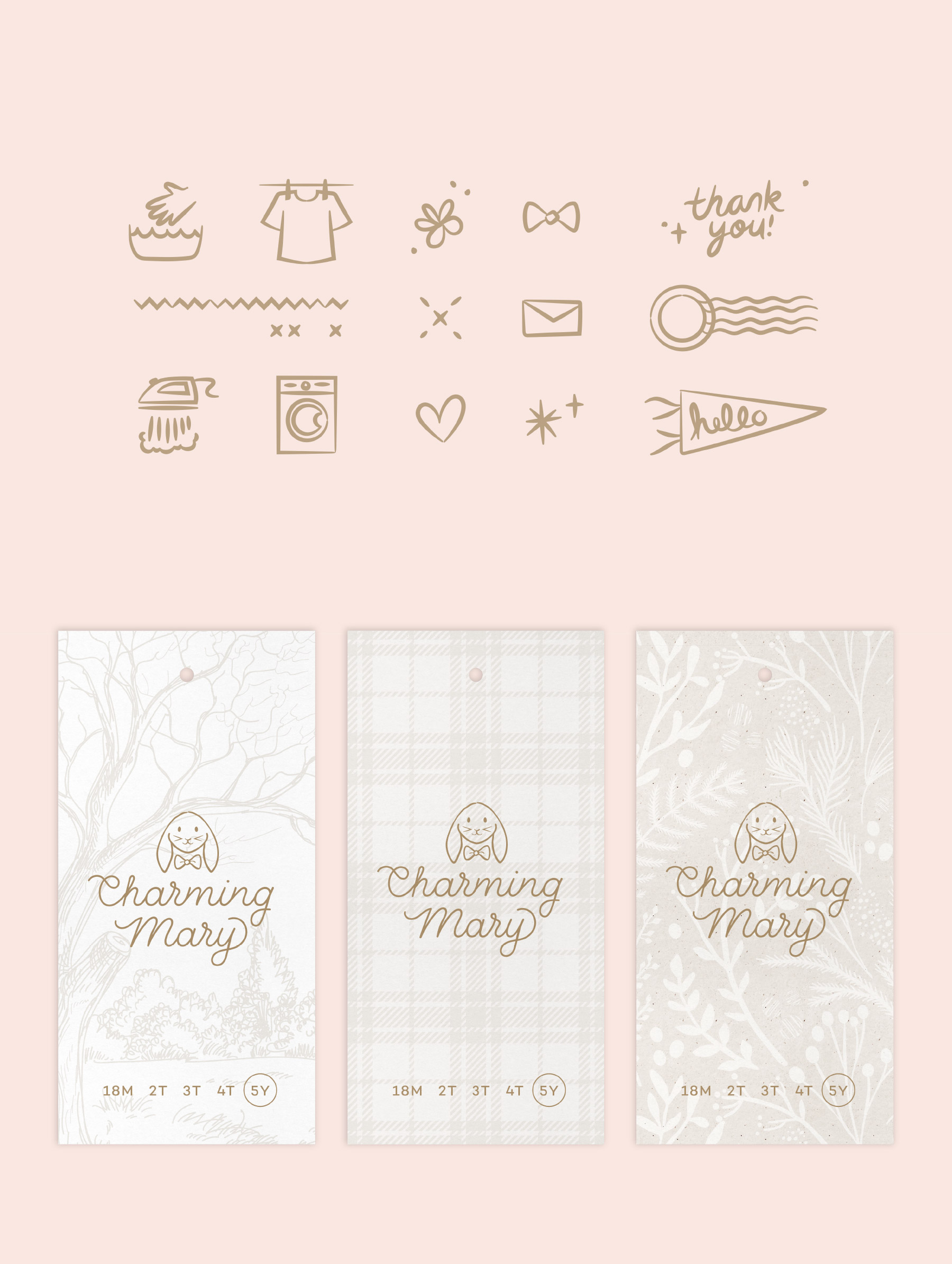 Trio of forest inspired hangtags and branded illustrations