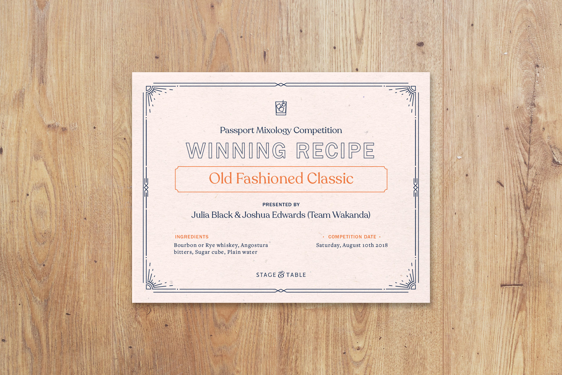 Beautifully designed, award winning food and drink certificate