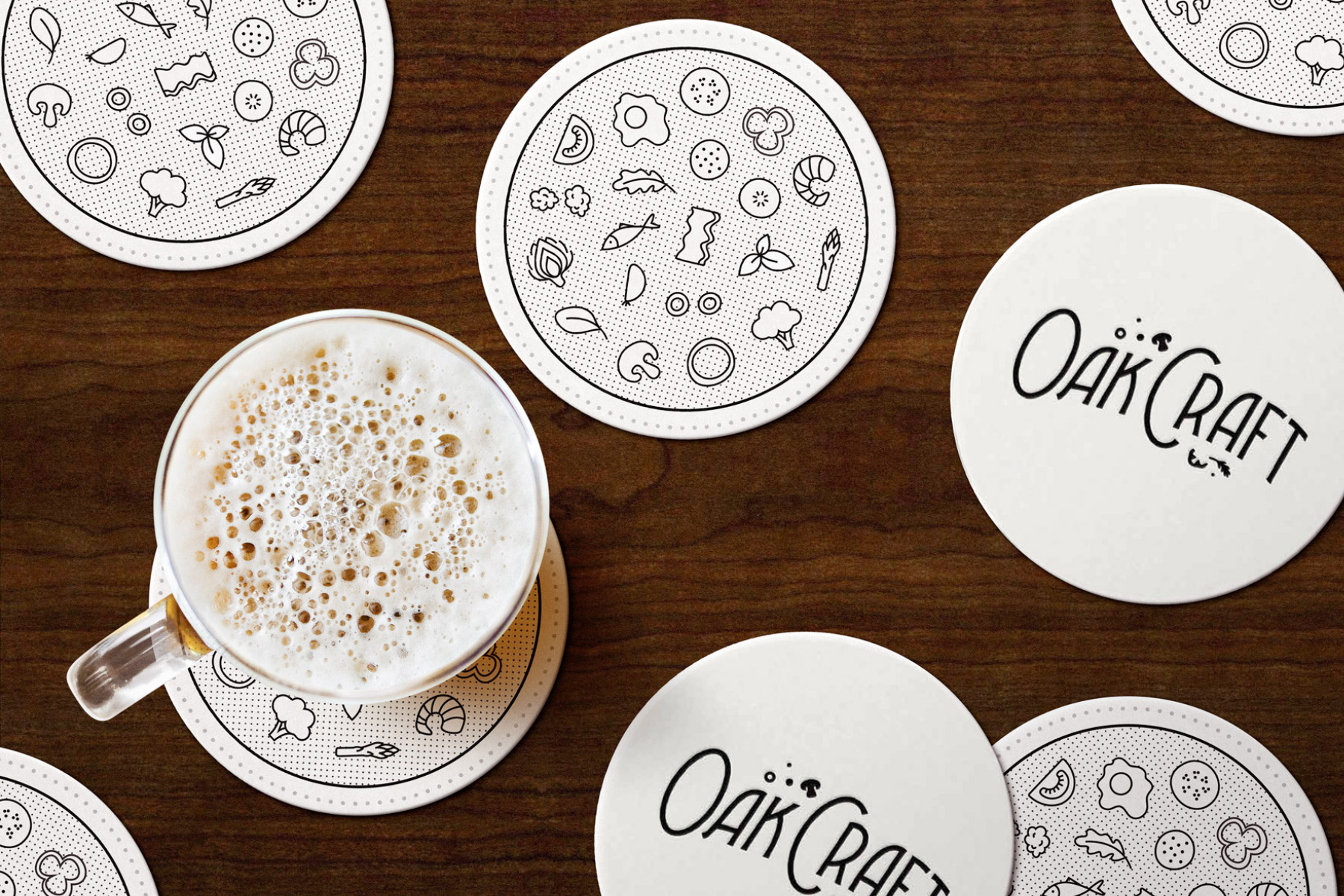 pizza coasters with illustrated toppings