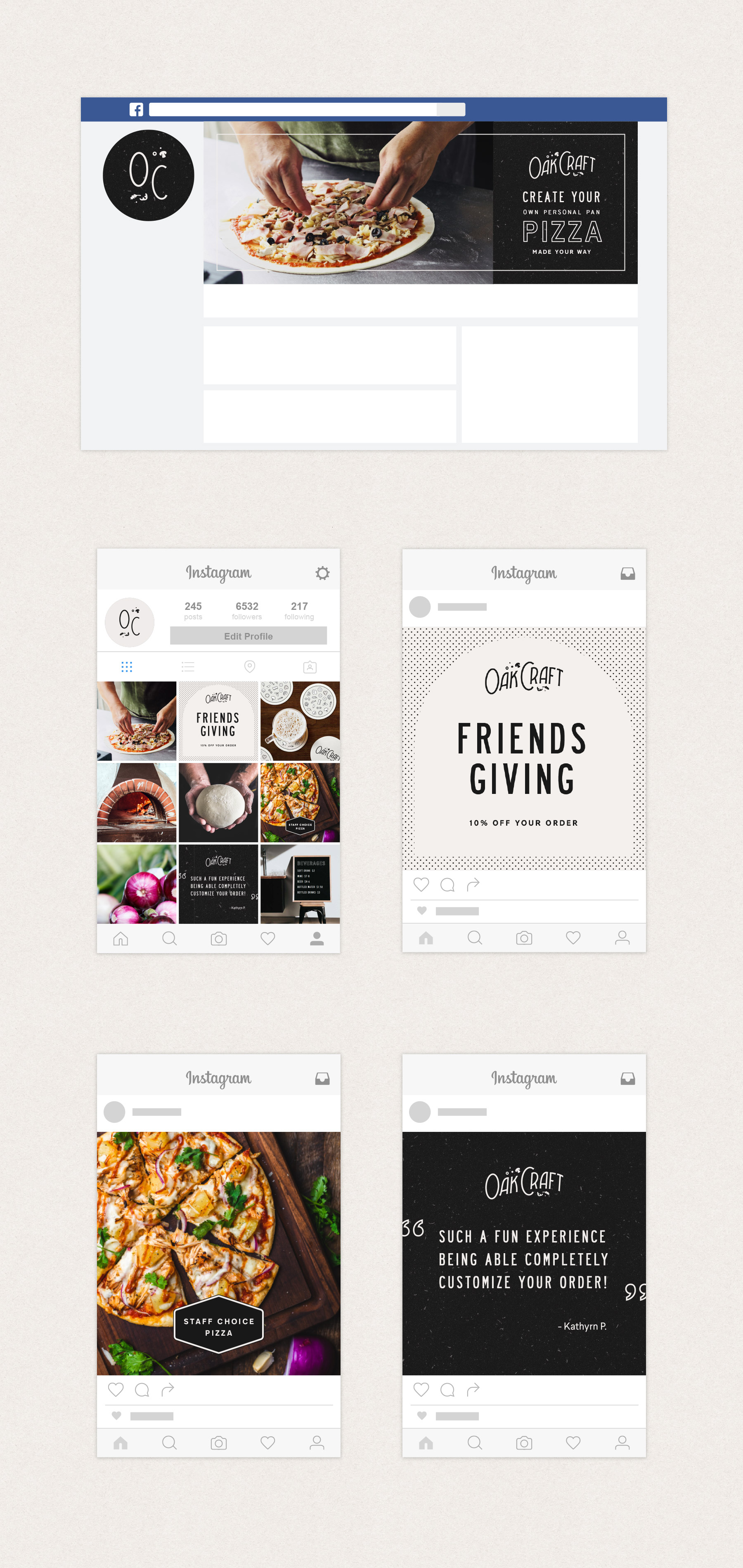 instagram designs promoting a fast casual restaurant in the pizza industry