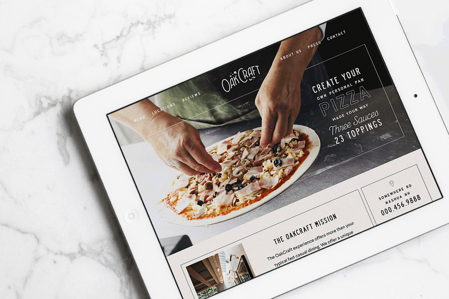 sleek website design for oak craft pizza